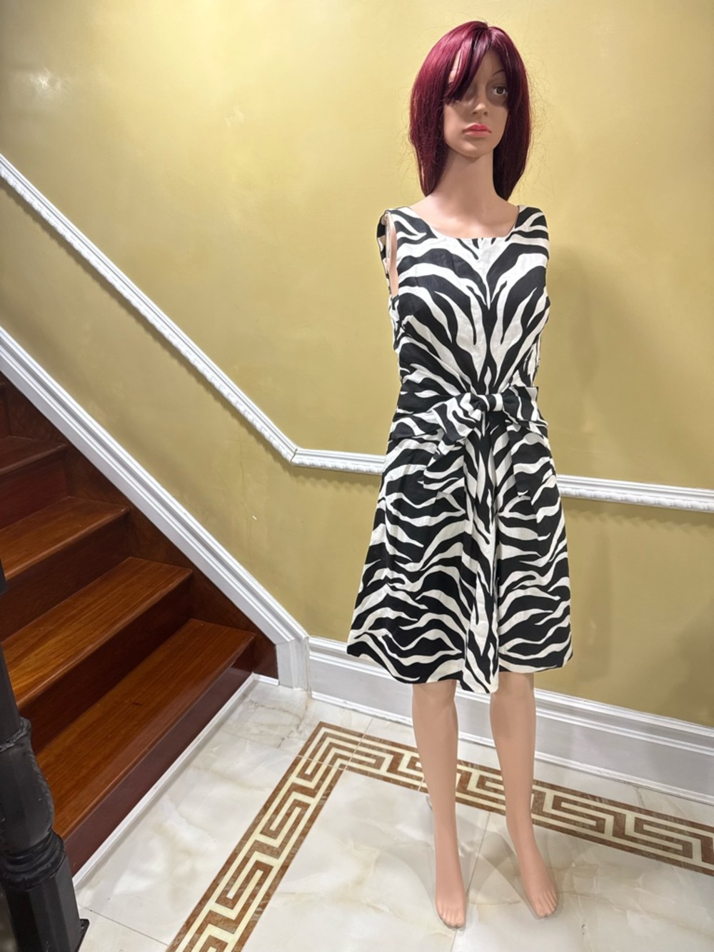 kate spade Black & White Zebra-Print Tie-Waist Mini Dress